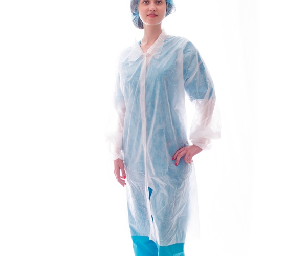 Халат одноразовый на кнопках, спанбонд 20 мг/м2